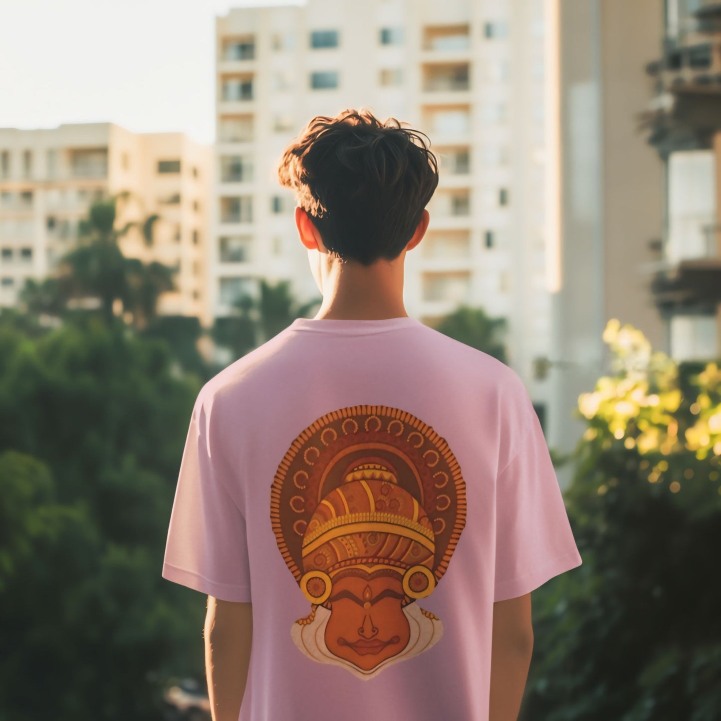 Oversized Kathakali Mural Backprint T-Shirt - Artistic Kerala Heritage Streetwear