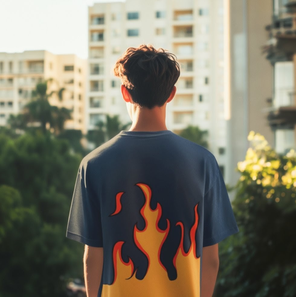 Flame Print Oversized T-Shirt Streetwear Graphic Tee
