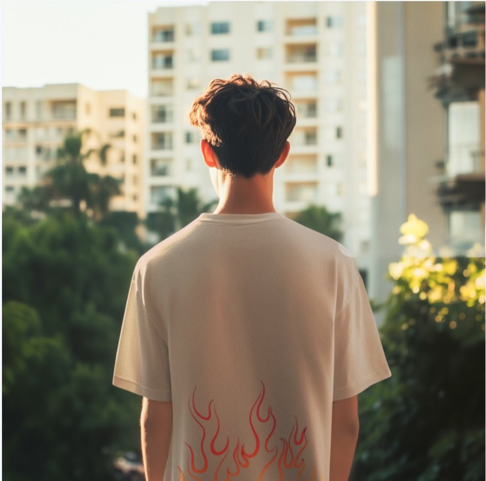 Flame Print Oversized T-Shirt Streetwear Graphic Tee