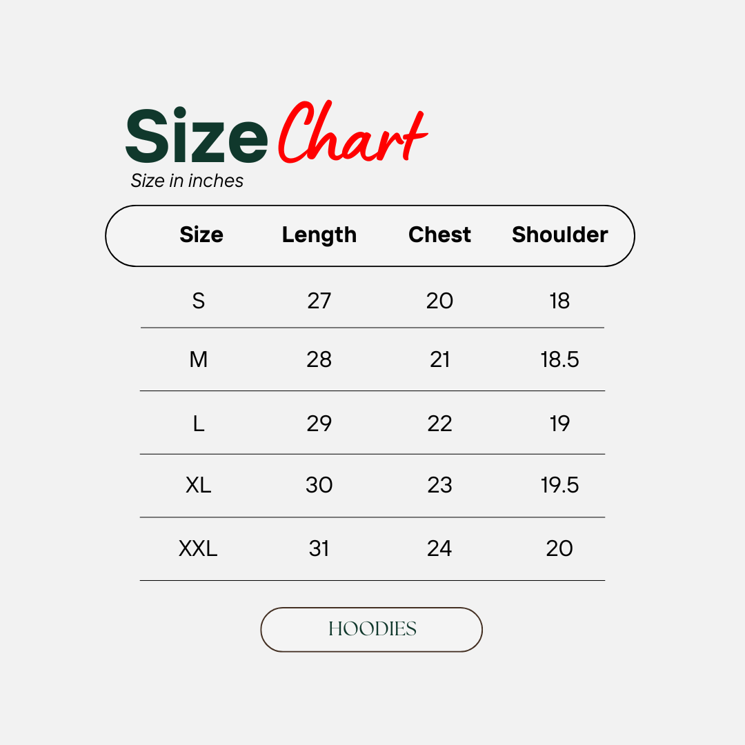 Hoodie size chart
