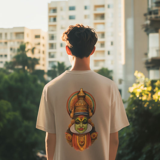 Oversized Kathakali Face Print T-Shirt - Kerala Culture Inspired Streetwear