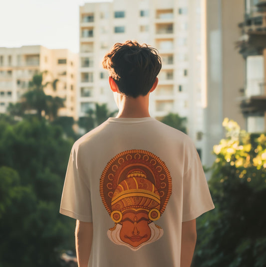 Oversized Kathakali Mural Backprint T-Shirt - Artistic Kerala Heritage Streetwear
