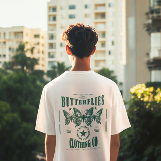 White Graphic T-Shirt - Butterflies Edition