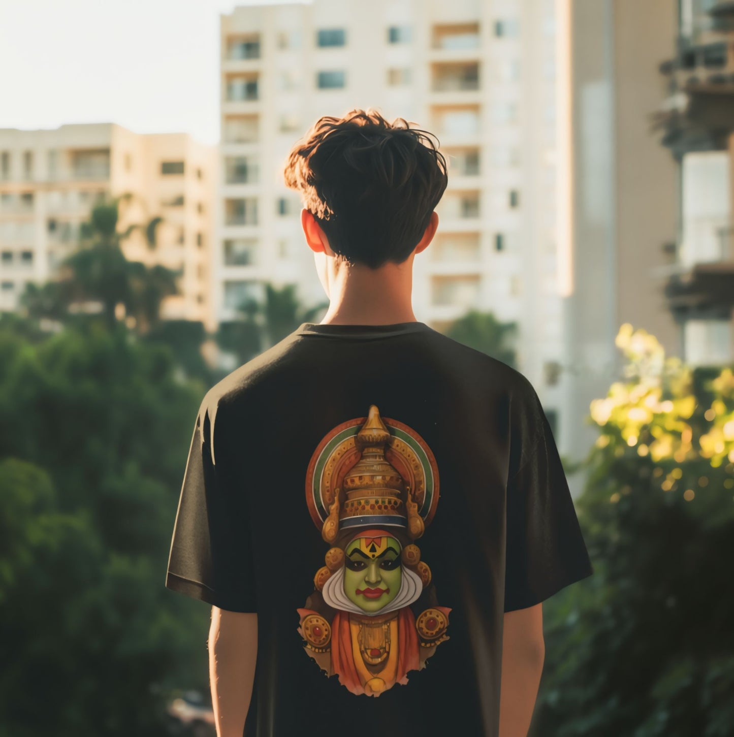 Oversized Kathakali Face Print T-Shirt - Kerala Culture Inspired Streetwear