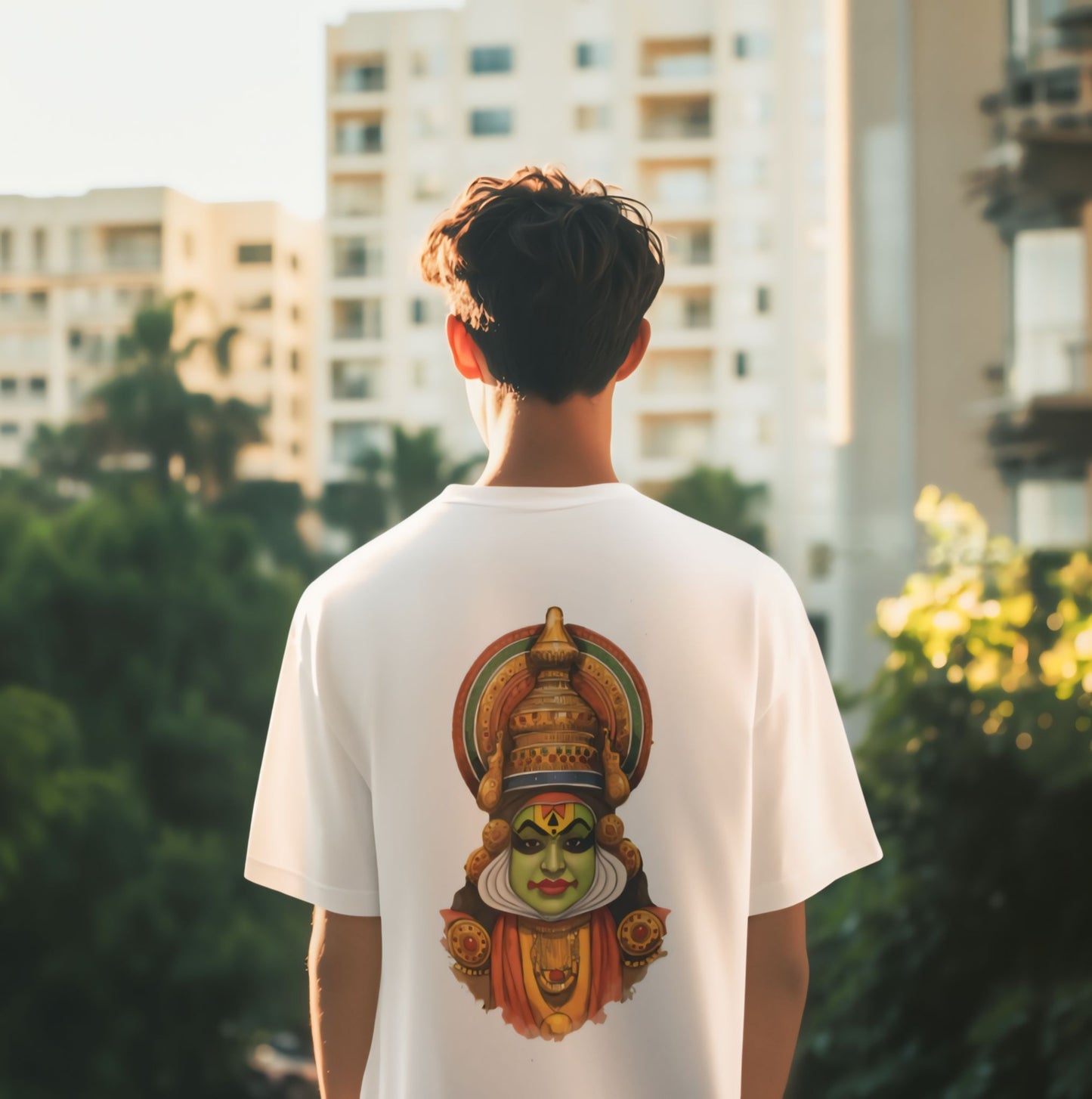 Oversized Kathakali Face Print T-Shirt - Kerala Culture Inspired Streetwear