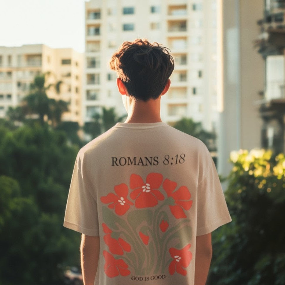 Romans 8:18 Faith & Floral Oversized Tee