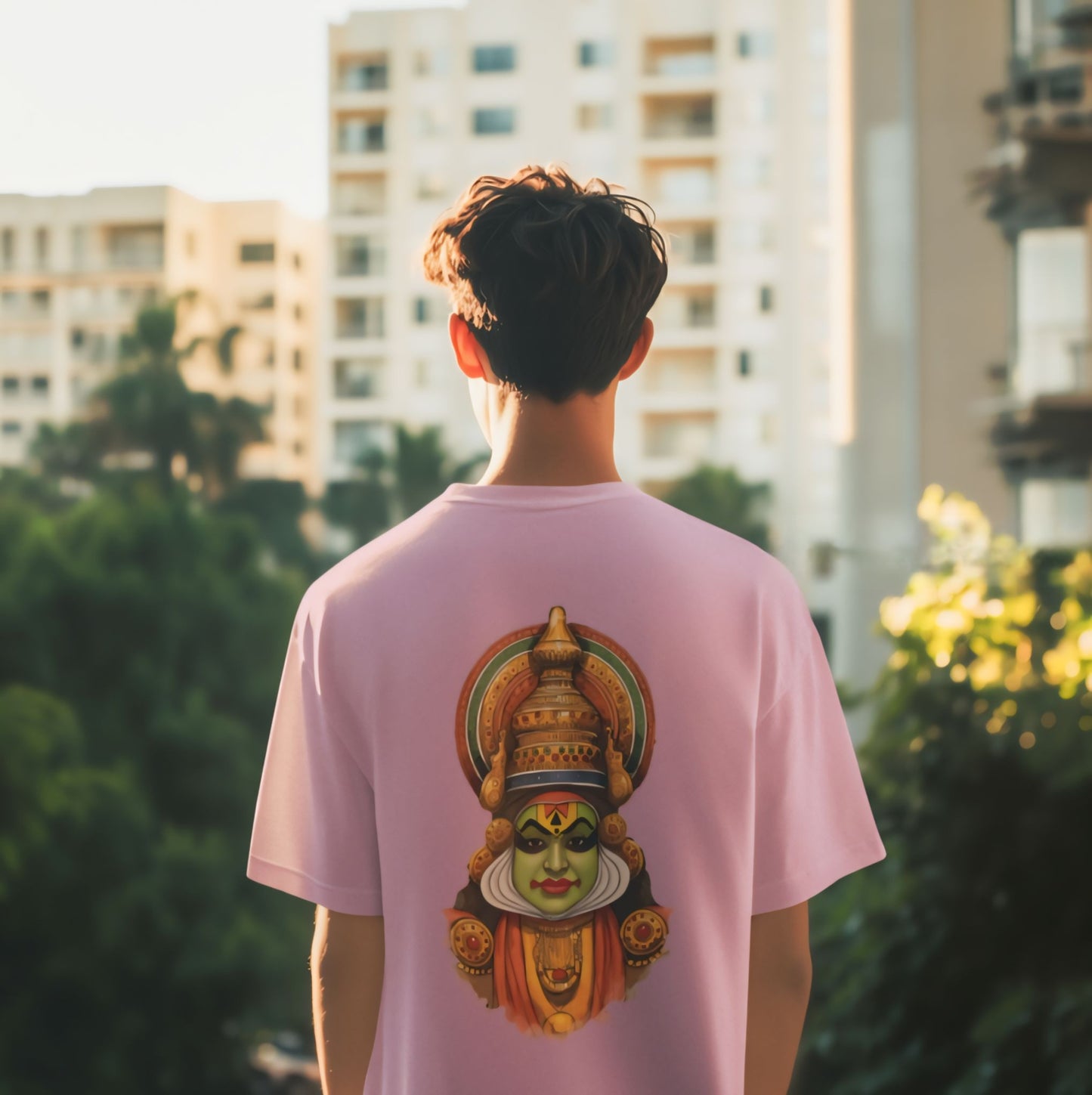 Oversized Kathakali Face Print T-Shirt - Kerala Culture Inspired Streetwear