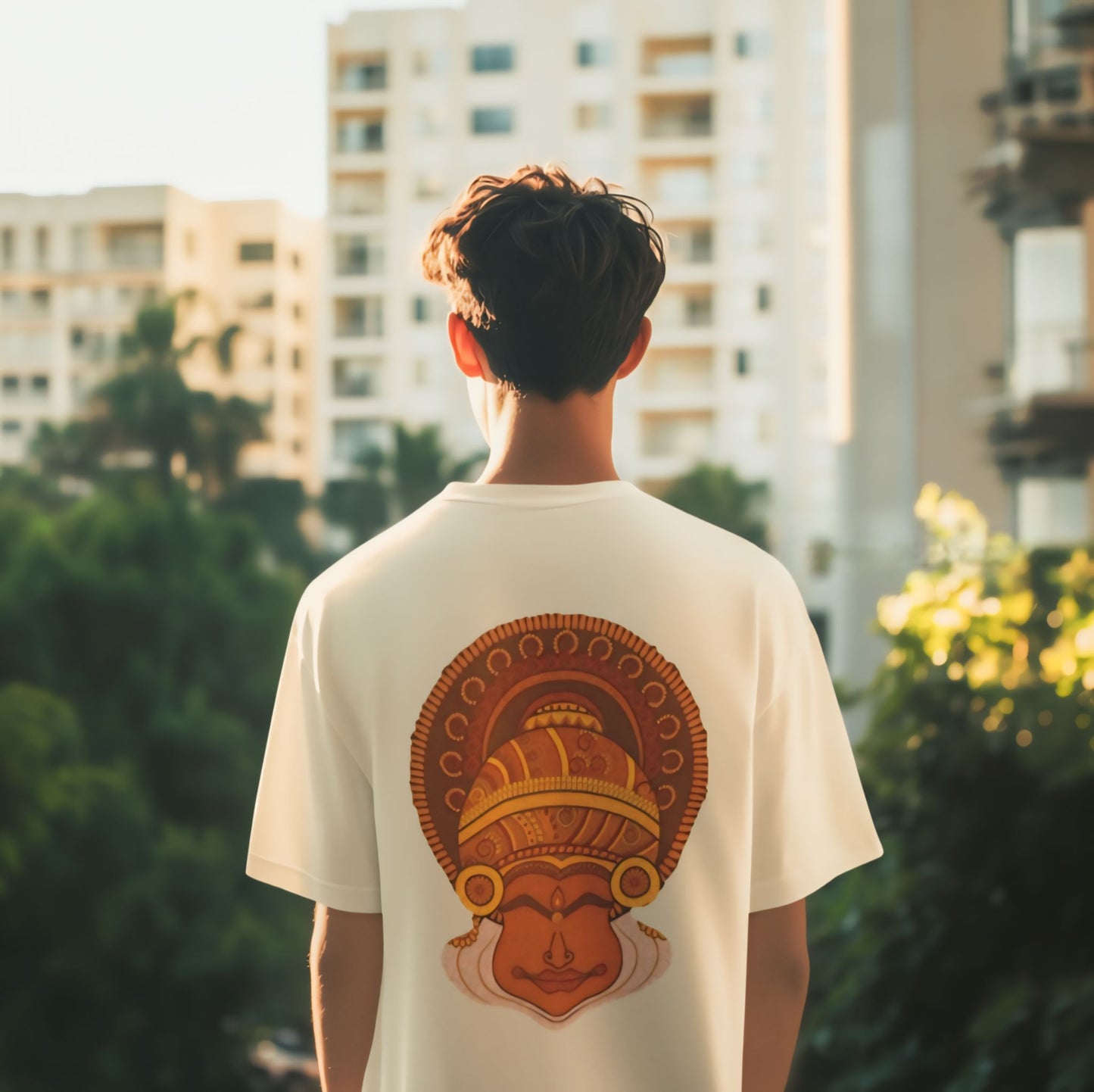 Oversized Kathakali Mural Backprint T-Shirt - Artistic Kerala Heritage Streetwear