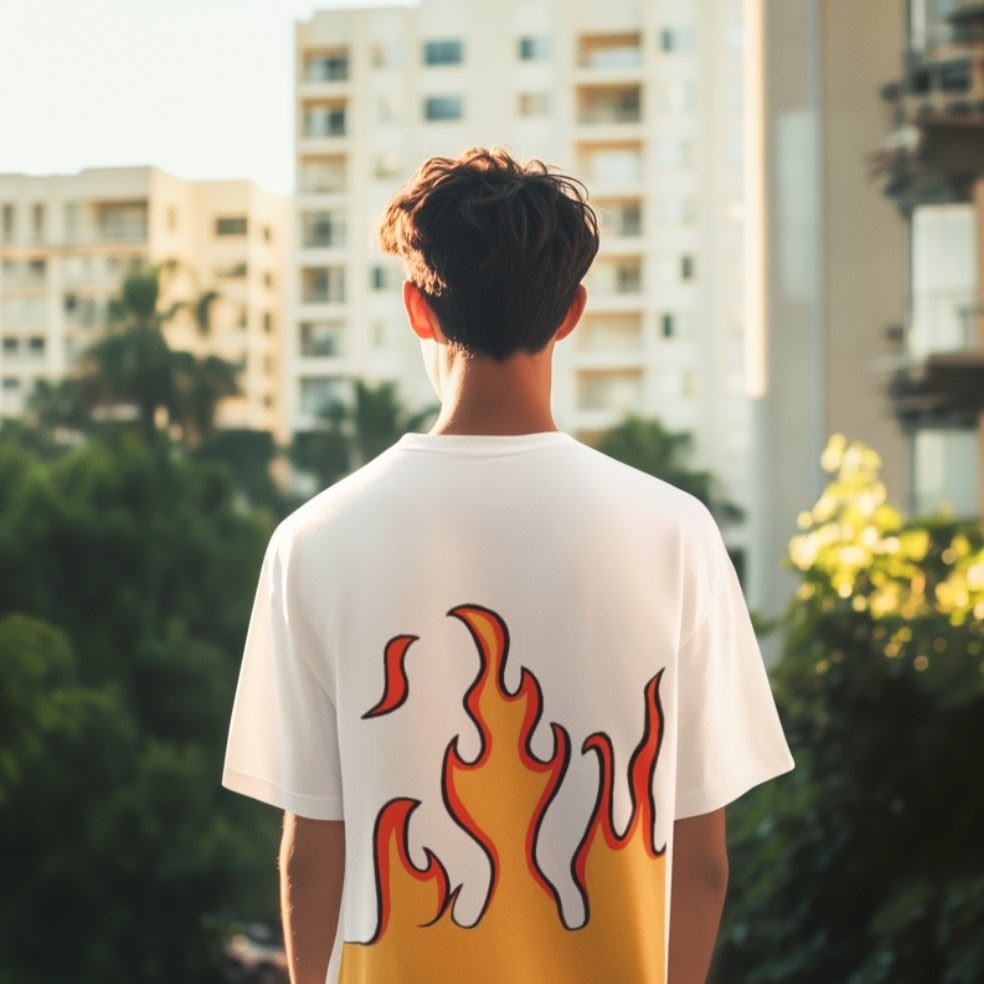 Flame Print Oversized T-Shirt Streetwear Graphic Tee