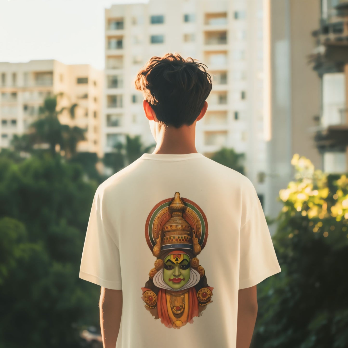 Oversized Kathakali Face Print T-Shirt - Kerala Culture Inspired Streetwear