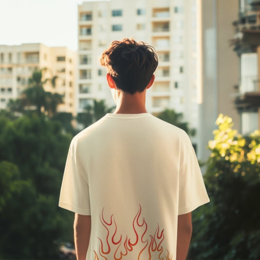 Flame Print Oversized T-Shirt Streetwear Graphic Tee