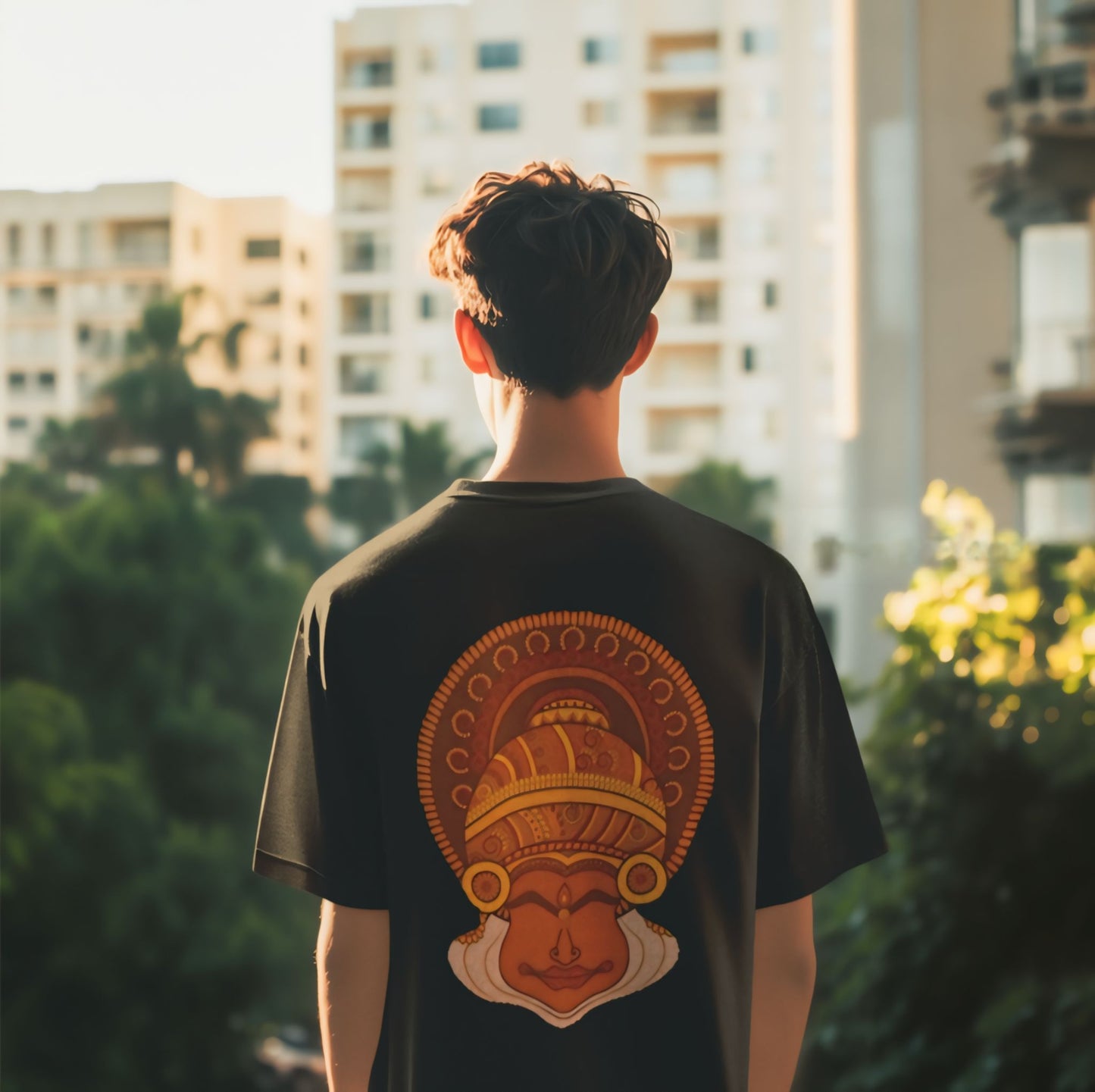 Oversized Kathakali Mural Backprint T-Shirt - Artistic Kerala Heritage Streetwear