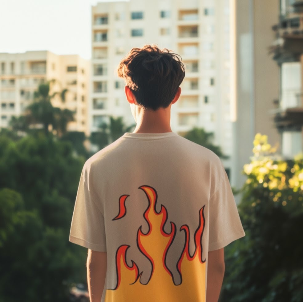 Flame Print Oversized T-Shirt Streetwear Graphic Tee