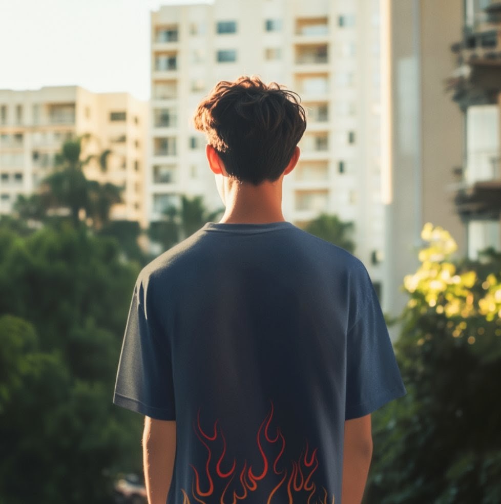 Flame Print Oversized T-Shirt Streetwear Graphic Tee