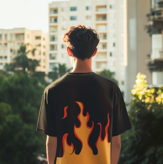 Flame Print Oversized T-Shirt Streetwear Graphic Tee