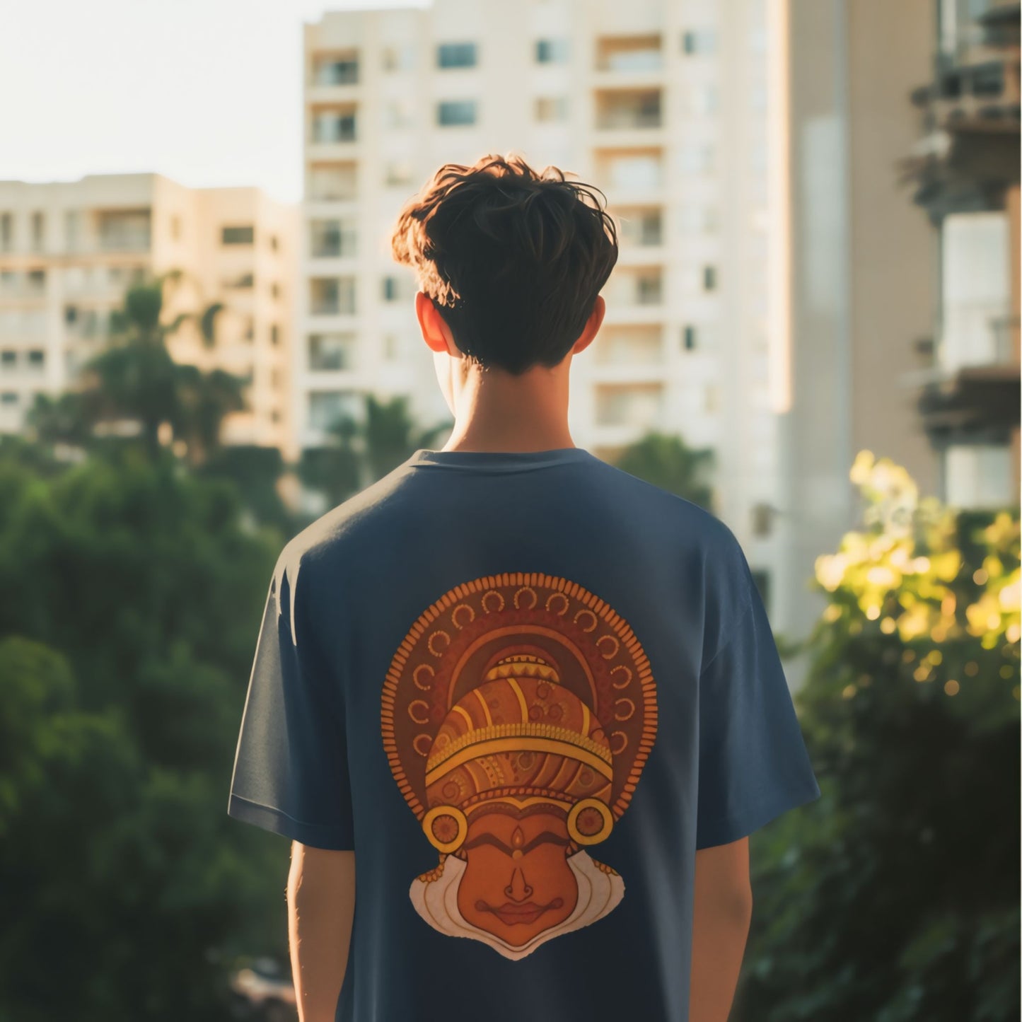 Oversized Kathakali Mural Backprint T-Shirt - Artistic Kerala Heritage Streetwear