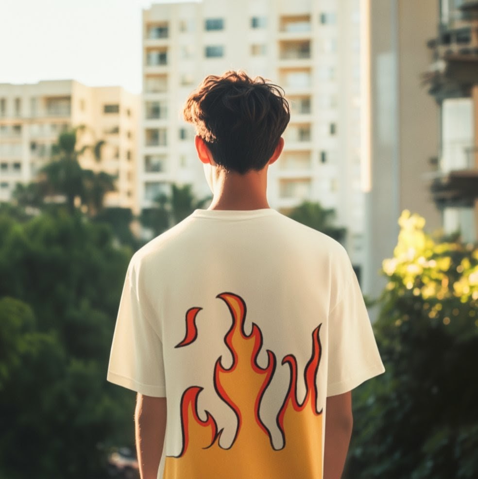 Flame Print Oversized T-Shirt Streetwear Graphic Tee