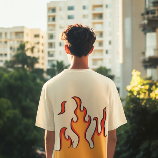 Flame Print Oversized T-Shirt Streetwear Graphic Tee