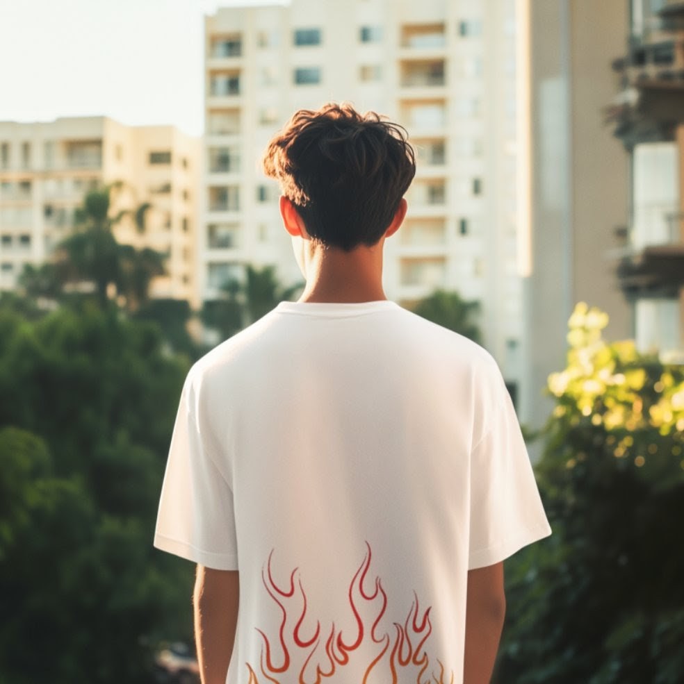 Flame Print Oversized T-Shirt Streetwear Graphic Tee