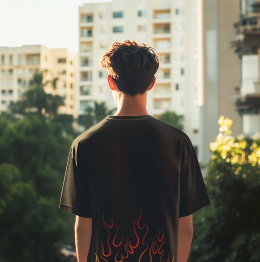 Flame Print Oversized T-Shirt Streetwear Graphic Tee