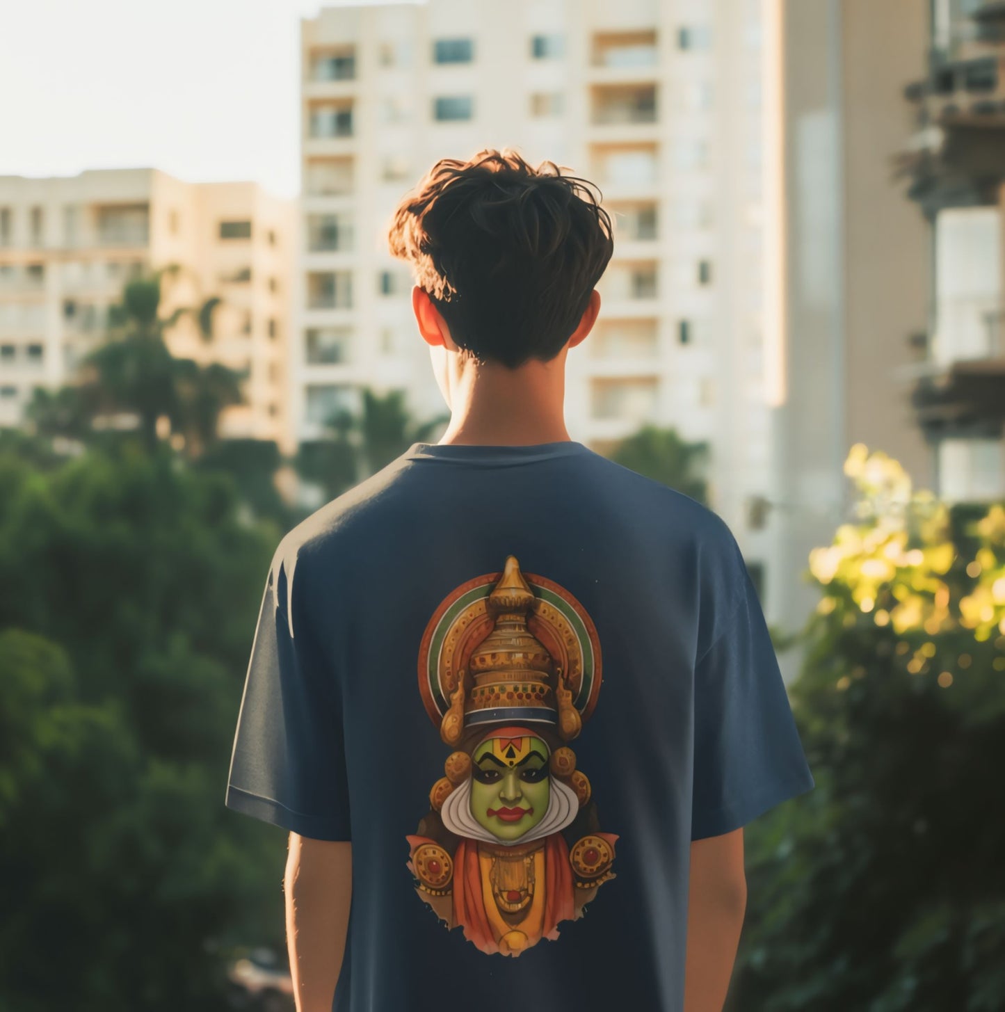 Oversized Kathakali Face Print T-Shirt - Kerala Culture Inspired Streetwear