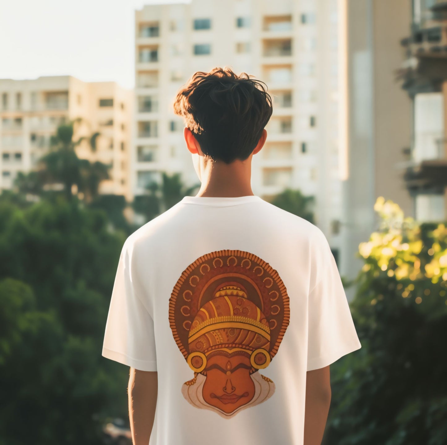 Oversized Kathakali Mural Backprint T-Shirt - Artistic Kerala Heritage Streetwear